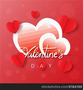 Love for Valentine s day. Happy valentines day and wedding design Paper heart. Vector illustration. Red Background With Ornaments, Hearts. Doodles and curls.