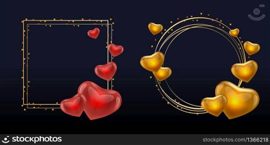 Love frame with hearts gold circle vector.. Love frame with hearts gold circle vector