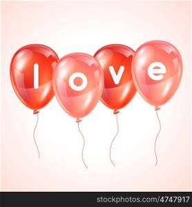Love. Greeting card with pink and red glossy balloons. Happy Valentine Day background. Love. Greeting card with pink and red glossy balloons. Happy Valentine Day background.