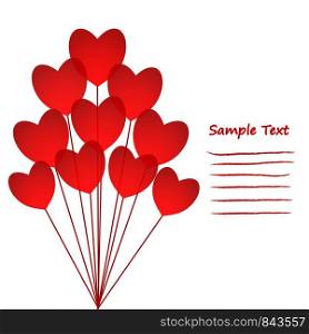 Love Greeting Card with red Hearts Balloons, stock vector illustration