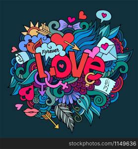 Love hand lettering and doodles elements. Vector illustration
