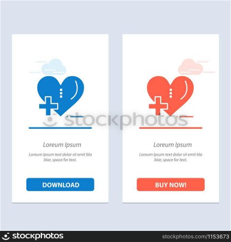 Love, HealthCare, Hospital, Heart Care Blue and Red Download and Buy Now web Widget Card Template