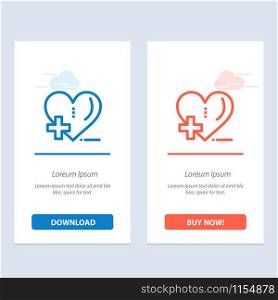 Love, HealthCare, Hospital, Heart Care Blue and Red Download and Buy Now web Widget Card Template