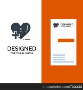 Love, HealthCare, Hospital, Heart Care Grey Logo Design and Business Card Template