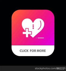 Love, HealthCare, Hospital, Heart Care Mobile App Button. Android and IOS Glyph Version