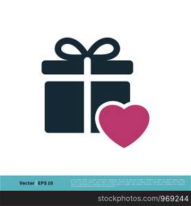 Love Heart and Gift Box Icon Vector Logo Template Illustration Design. Vector EPS 10.
