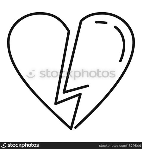 Love heart break divorce icon. Outline love heart break divorce vector icon for web design isolated on white background. Love heart break divorce icon, outline style