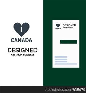 Love, Heart, Canada Grey Logo Design and Business Card Template