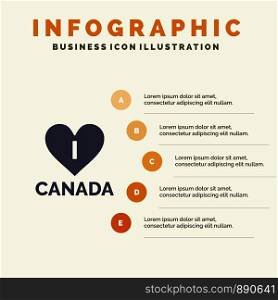 Love, Heart, Canada Solid Icon Infographics 5 Steps Presentation Background