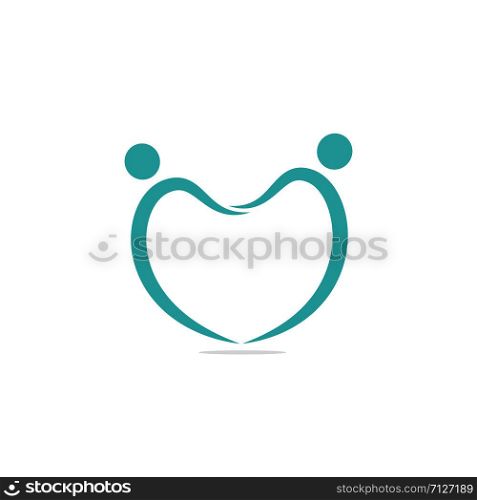 Love heart couple logo design. Vector represents romantic relationship, lover pair, couple in love, jumping in joy, happy people.