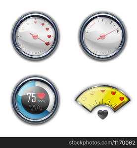 Love heart indicator, Measuring love icon set, Vector Illustration