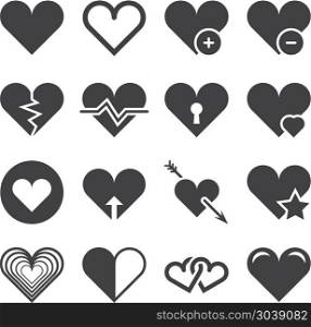 Love heart vector icons set. Love heart vector icons. Set of romantic elements for valentine day illustration