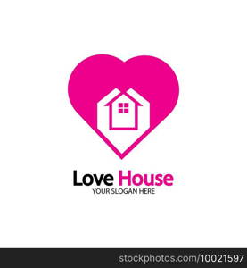 Love Home Logo. Heart and House Icon Combination. Health and Care Symbol. Flat Vector Logo Design Template 