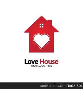 Love Home Logo. Heart and House Icon Combination. Health and Care Symbol. Flat Vector Logo Design Template 
