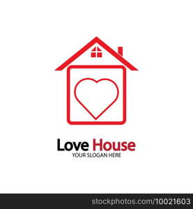 Love Home Logo. Heart and House Icon Combination. Health and Care Symbol. Flat Vector Logo Design Template 