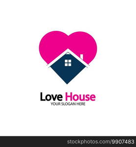 Love Home Logo. Heart and House Icon Combination. Health and Care Symbol. Flat Vector Logo Design Template 