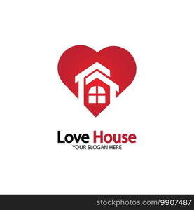 Love Home Logo. Heart and House Icon Combination. Health and Care Symbol. Flat Vector Logo Design Template 