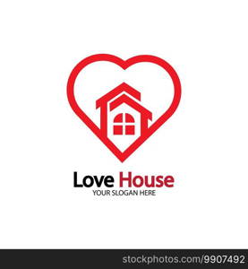 Love Home Logo. Heart and House Icon Combination. Health and Care Symbol. Flat Vector Logo Design Template 