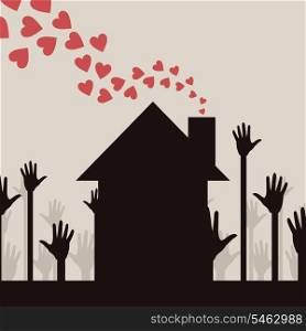 Love house. From a house pipe hearts take off. A vector illustration