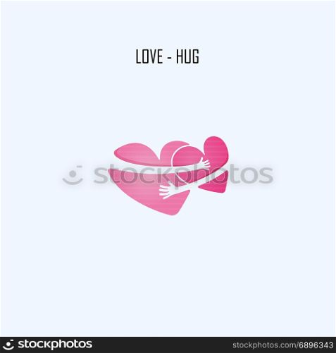 LOVE-HUG vector logo design template.Wedding logo.Bridegroom and Bride icon idea concept.Family sign.Love and Heart Care logo.Heart shape and healthcare & medical concept.Vector illustration