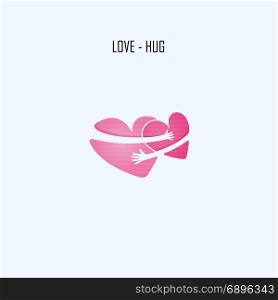 LOVE-HUG vector logo design template.Wedding logo.Bridegroom and Bride icon idea concept.Family sign.Love and Heart Care logo.Heart shape and healthcare & medical concept.Vector illustration