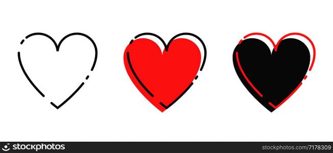 Love icon. Red Heart with black linear Heart in trendy design. Heart icon. Eps10. Love icon. Red Heart with black linear Heart in trendy design. Heart icon