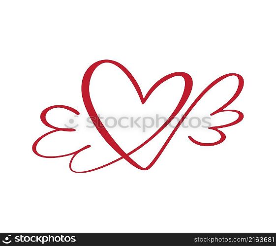 Love icon vector calligraphic heart with wings. Hand drawn valentine day calligraphy logo. Decor for greeting card, mug, photo overlays, t-shirt print, flyer, poster design.. Love icon vector calligraphic heart with wings. Hand drawn valentine day calligraphy logo. Decor for greeting card, mug, photo overlays, t-shirt print, flyer, poster design