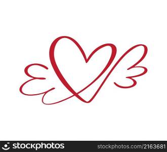 Love icon vector calligraphic heart with wings. Hand drawn valentine day calligraphy logo. Decor for greeting card, mug, photo overlays, t-shirt print, flyer, poster design.. Love icon vector calligraphic heart with wings. Hand drawn valentine day calligraphy logo. Decor for greeting card, mug, photo overlays, t-shirt print, flyer, poster design