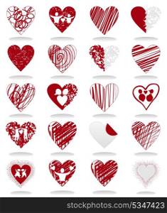 Love icon2. Set of icons of red hearts. A vector illustration