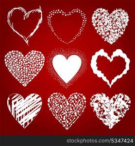 Love icon4. Set of icons of hearts on a red background. A vector illustration