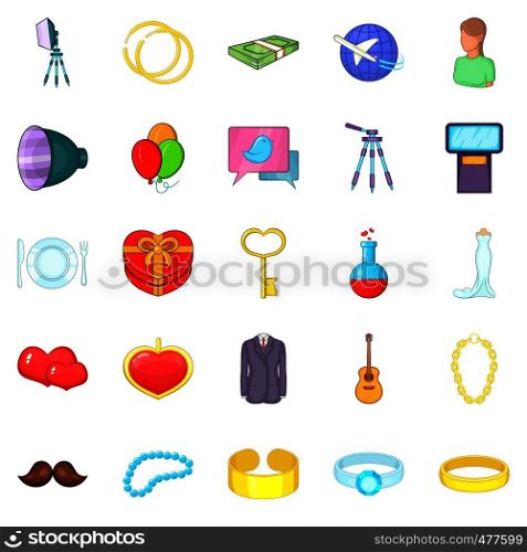 Love icons set. Cartoon set of 25 love vector icons for web isolated on white background. Love icons set, cartoon style