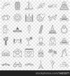 Love icons set. Outline style of 36 love vector icons for web for any design. Love icons set, outline style