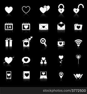 Love icons with reflect on black background, stock vector