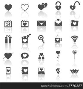 Love icons with reflect on white background, stock vector