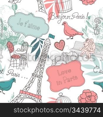 Love in Paris. Seamless pattern