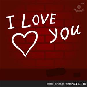Love inscription on a brick wall. A vector illustration