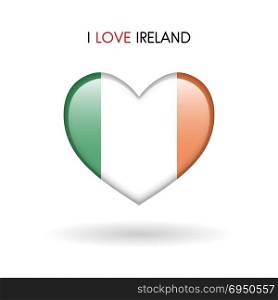 Love Ireland symbol. Flag Heart Glossy icon on a white background. Love Ireland symbol. Flag Heart Glossy icon on a white background isolated vector illustration eps10