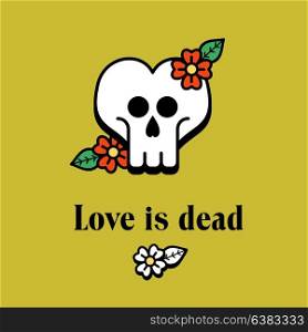 Love is dead. Vector emblem. Skull in the shape of a heart.