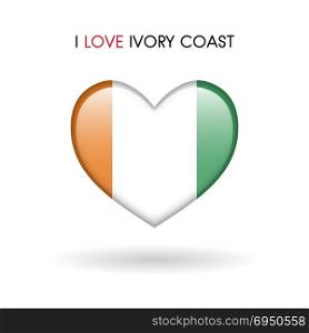Love Ivory Coast symbol. Flag Heart Glossy icon on a white background. Love Ivory Coast symbol. Flag Heart Glossy icon on a white background isolated vector illustration eps10