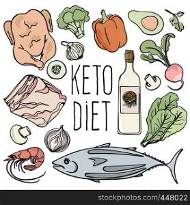 LOVE KETO Healthy Food Low Carb Fresh Vector Illustration Set