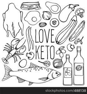 LOVE KETOGENIC Healthy Food Low Carb Vector Illustration Set