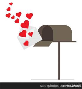 Love letter at mailbox. Love and valentines day concept flat illustration. Vector EPS10.