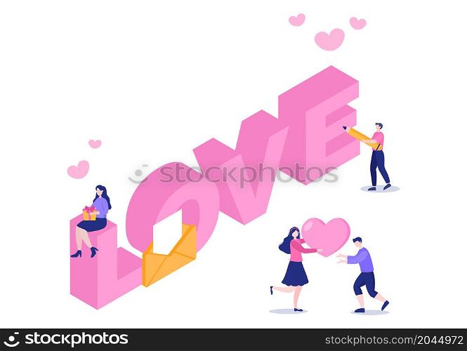 Love Letter Background Flat Illustration for Messages of Fraternity or Friendship in Pink Color Usually Given on Valentine&rsquo;s Day in an Envelope or Greeting Card