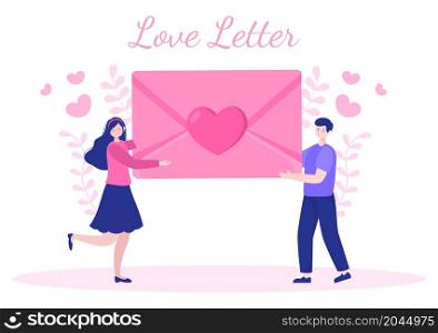 Love Letter Background Flat Illustration for Messages of Fraternity or Friendship in Pink Color Usually Given on Valentine&rsquo;s Day in an Envelope or Greeting Card