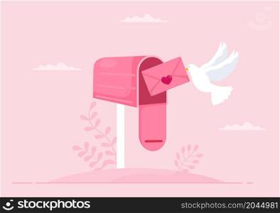 Love Letter Background Flat Illustration. Messages for Fraternity or Friendship Usually Given on Valentine&rsquo;s Day in an Envelope or Greeting Card Via Mailbox