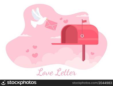 Love Letter Background Flat Illustration. Messages for Fraternity or Friendship Usually Given on Valentine&rsquo;s Day in an Envelope or Greeting Card Via Mailbox