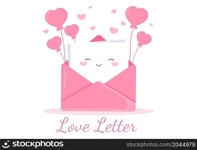 Love Letter Cartoon Background Flat Illustration for Messages of Fraternity or Friendship Usually Given on Valentine&rsquo;s Day in an Envelope or Greeting Card