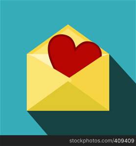 Love letter flat icon. Single modern symbol of letter with heart on a blue background. Love letter flat icon