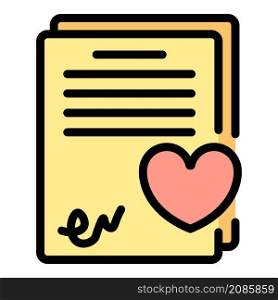 Love letter icon. Outline love letter vector icon color flat isolated. Love letter icon color outline vector