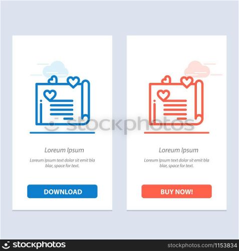 Love Letter, Wedding Card, Couple Proposal, Love Blue and Red Download and Buy Now web Widget Card Template